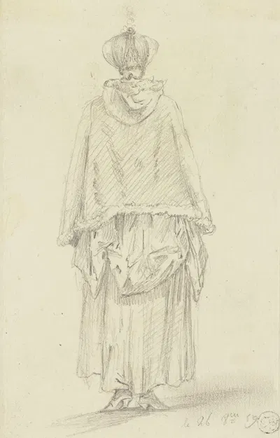 Stehende Frau mit Umhang in Rückansicht by Даниэль Николай Ходовецкий, 1759 — digital art print download