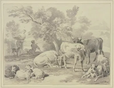 Herd with shepherds by Дирк ван Берген — digital art print download