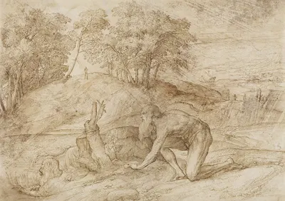 Landscape with St Jerome by Domenico Campagnola — digital art print download
