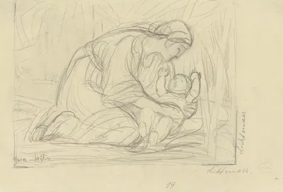 Kneeling woman with a baby by Дора Хиц — digital art print download