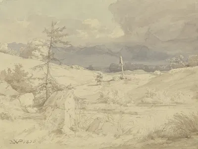Aufziehendes Unwetter über einer Landschaft mit Wegkreuz by Эдуард Вильгельм Позе, 1836 — digital art print download