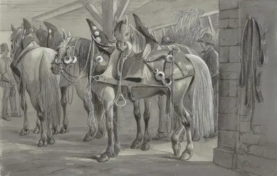 Harnessed horses by Эдвард Халл — digital art print download