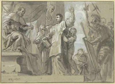 Ein Heiliger verteidigt sich vor dem römischen Senat by Эразм Квеллинас младший, 1675 — digital art print download