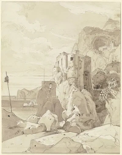 Amalfi, Blick über einen Wachturm auf S. Francesco by Эрнст Фриз — digital art print download