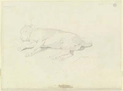 Auf der Seite liegender Hund by Эрнст Фриз, 1825 — digital art print download