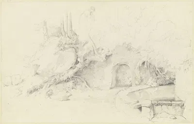 Bei Ariccia, Brunnen bei einem Einsiedlerhäuschen by Эрнст Фриз, 1824 — digital art print download