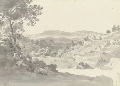 Bewaldete Berglandschaft in der Toskana by Эрнст Фриз, 1825 — digital art print download