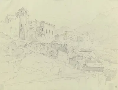 Capri, Gebäude an einer bergaufführenden Straße by Эрнст Фриз, 1826 — digital art print download