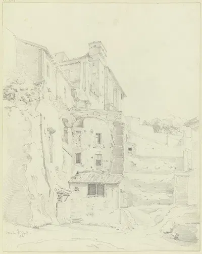 Rom, Häusergruppe an der Aurelianischen Mauer by Ernst Fries, 1826 — digital art print download