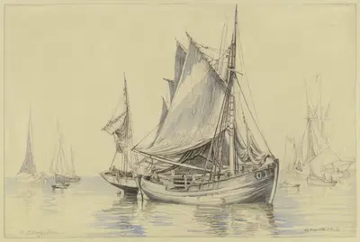 Рыболовные лодки у Остенда by Фридрих Эрнст Морганштерн, 1886 — digital art print download