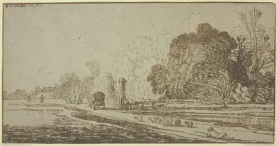 Road leading to a village by Esaias van de Velde, 1616 — digital art print download