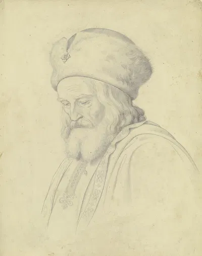 Der Kopf des Kaufmanns aus Overbecks Verkauf Josefs für die Casa Bartholdy in Rom by Eugen Eduard Schäffer, 1817 — digital…