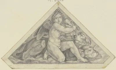 Erot with Cerberus. by Eugen Eduard Schäffer, 1820 — digital art print download
