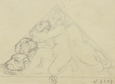 Erot with Cerberus by Eugen Eduard Schäffer, 1820 — digital art print download