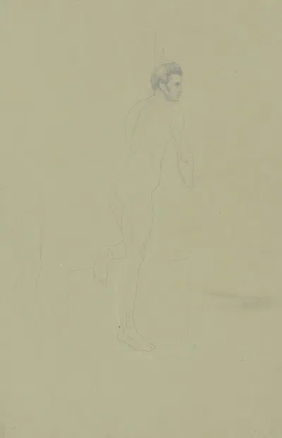 Männlicher Akt, mit angewinkeltem linken Bein nach rechts by Eugen Eduard Schäffer — digital art print download