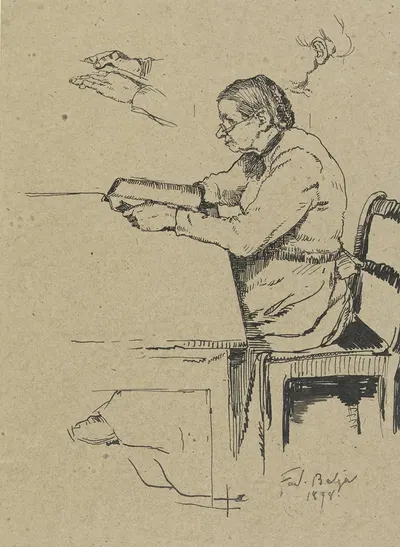 Sitzende ältere Schäfersfrau lesend by Фердинанд Бальцер, 1898 — digital art print download