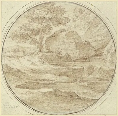 Baum mit einem Felsen, unter welchem ein Hirte sitzt by Johann Heinrich Ferdinand Olivier, 1840 — digital art print download