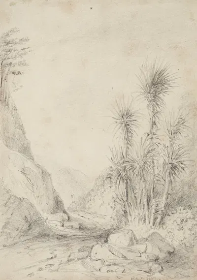 Termination of the second gorge,looking back, Upper Hutt by William Swainson, 1849 — digital art print download