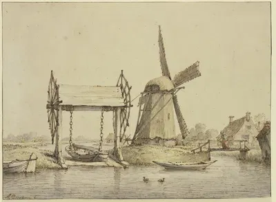 Landschaft mit Schiffshebewerk und Mühle by Anthonie van Borssom — digital art print download