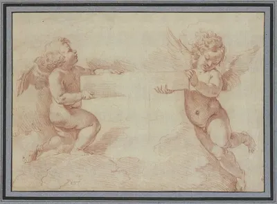 Zwei Engel, die ein Kreuz halten by Francesco Albani — digital art print download