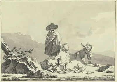 Hirte und Hirtin bei einem Esel by Франческо Лондоньо — digital art print download