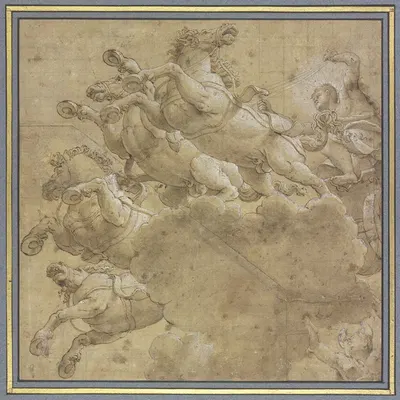 Apollo mit Rossegespann, gefolgt von Luna, in starker Unteransicht by Francesco Primaticcio — digital art print download