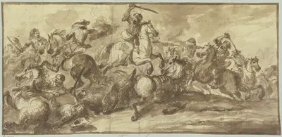 Riders' battle with the Turks by Франческо Симонини — digital art print download