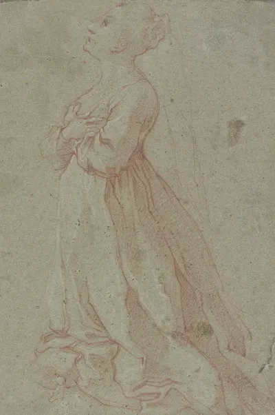 Kniendes Mädchen mit verschränkten Armen by Francesco Vanni — digital art print download