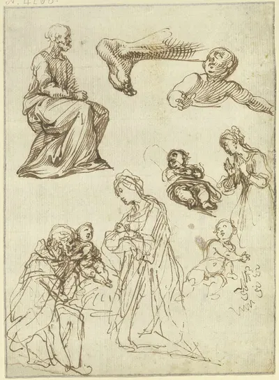 Studienblatt; Apostel, Geburt und Anbetung Christi, Fuß eines Knienden by Francesco Vanni — digital art print download