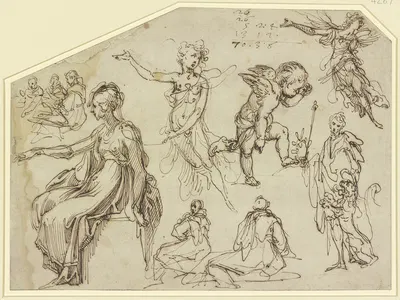 Studienblatt; Zehn Figuren und ein Löwe by Francesco Vanni — digital art print download