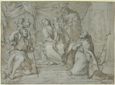 Madonna mit den Heiligen Christophorus, Joseph und Claudius by François Perrier — digital art print download