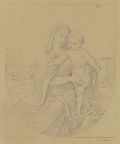 Maria mit dem Jesuskind in einer Landschaft by Франц Краммер — digital art print download