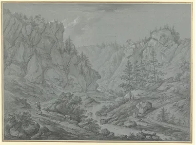 Felsiges Tal mit hohen Tannen by Franz Schütz — digital art print download