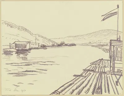 Raft near Gemünden on the Main by Фрид Штерн, 1930 — digital art print download