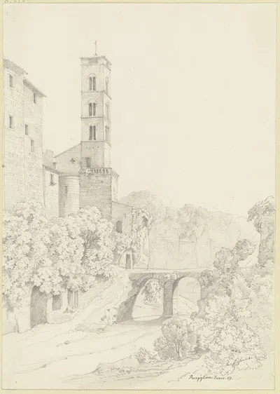 Ansicht von Ronciglione mit der Kirche Sant'Andrea by Friedrich Eisenlohr, 1827 — digital art print download