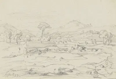 Landscape near Fiesole by Friedrich Metz, 1851 — digital art print download