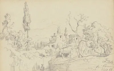 Landscape near Florence by Friedrich Metz, 1850 — digital art print download