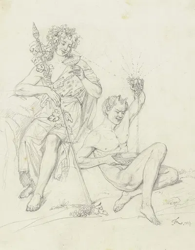 Bacchus and Faun by Friedrich Mosbrugger, 1827 — digital art print download