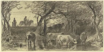 Cows drinking by Фридрих Вольц — digital art print download