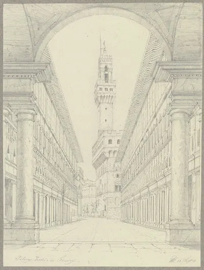 Der Palazzo Vecchio in Florenz vom Hof der Uffizien aus gesehen by Friedrich Wilhelm Ludwig, 1851 — digital art print…