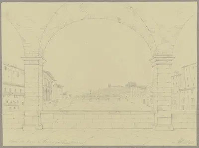 Der Ponte alle Grazie in Florenz, vom Ponto Vecchio aus gesehen by Friedrich Wilhelm Ludwig, 1851 — digital art print…