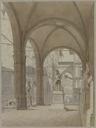 Die Loggia dei Lanzi in Florenz by Friedrich Wilhelm Ludwig, 1851 — digital art print download