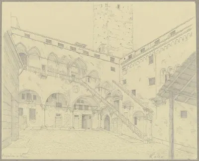 Die Torre dei Lamberti in Verona by Friedrich Wilhelm Ludwig, 1850 — digital art print download