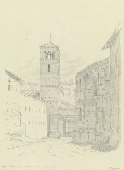 S. Giorgio in Velabro, der Bogen der Goldschmiede am Janus quadrifrons in Rom by Friedrich Wilhelm Ludwig, 1851 — digital…
