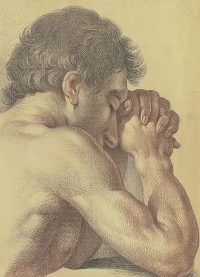 Brustbild eines betenden nackten Mannes, halb vom Rücken gesehen by Friedrich Wilhelm Schäfer — digital art print download