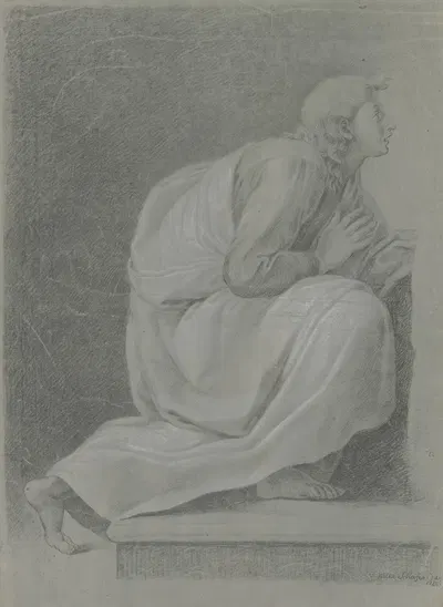 Kniender Jüngling nach rechts, aufwärts blickend, aus Raffaels 'Disputa' by Friedrich Wilhelm Schäfer, 1786 — digital art…