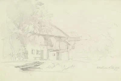 Farmstead in Partenkirchen by Fritz Bamberger, 1854 — digital art print download
