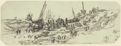 Heimkehrende Fischer am Strand by Fritz Bamberger — digital art print download
