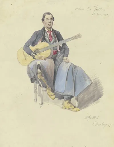Spaniard with guitar by Fritz Bamberger, 1850 — digital art print download