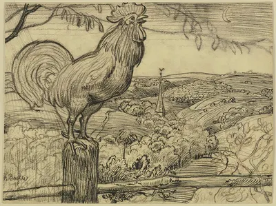 Crowing cock by Фриц Бёле, 1897 — digital art print download
